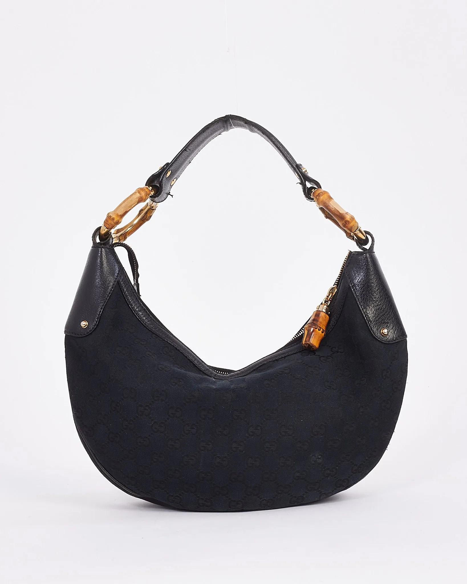 Gucci Black Canvas Guccissima Bamboo Shoulder Bag