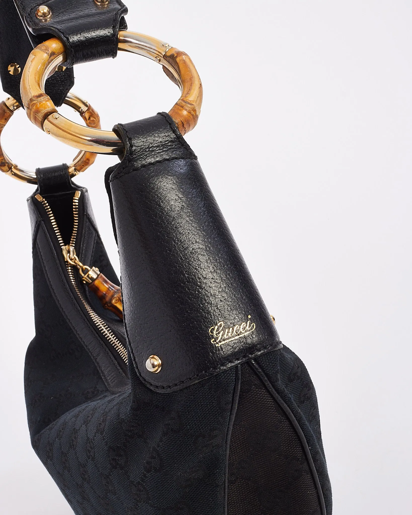 Gucci Black Canvas Guccissima Bamboo Shoulder Bag
