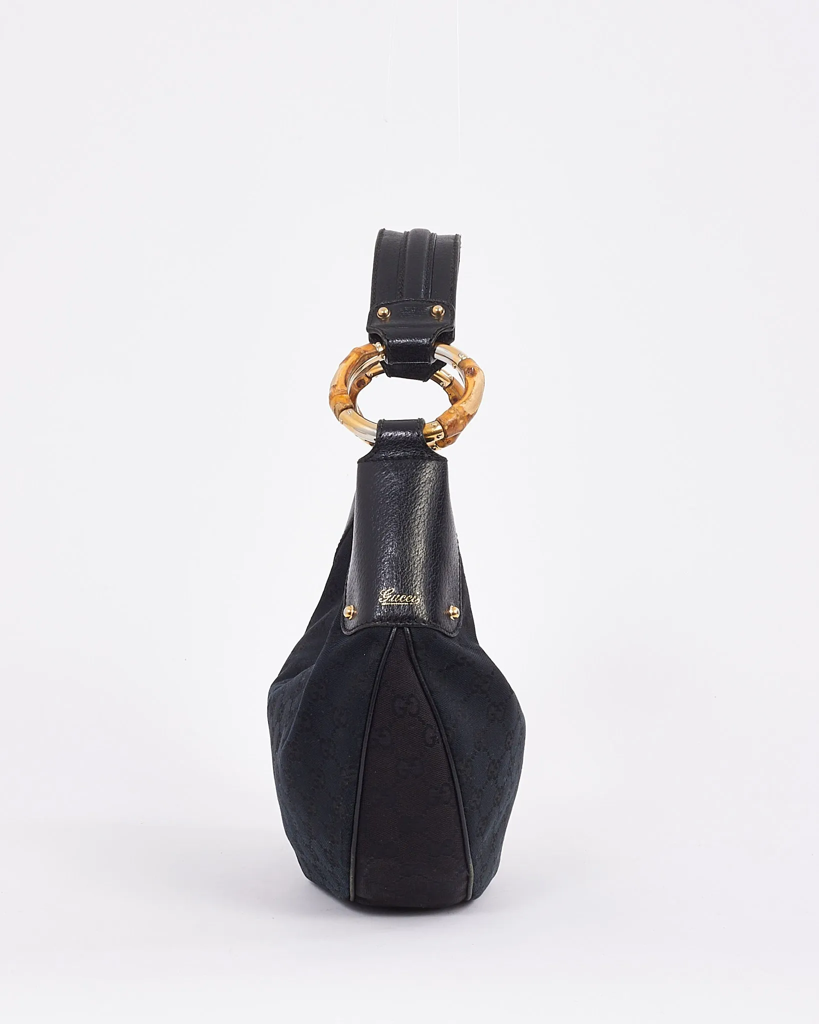 Gucci Black Canvas Guccissima Bamboo Shoulder Bag