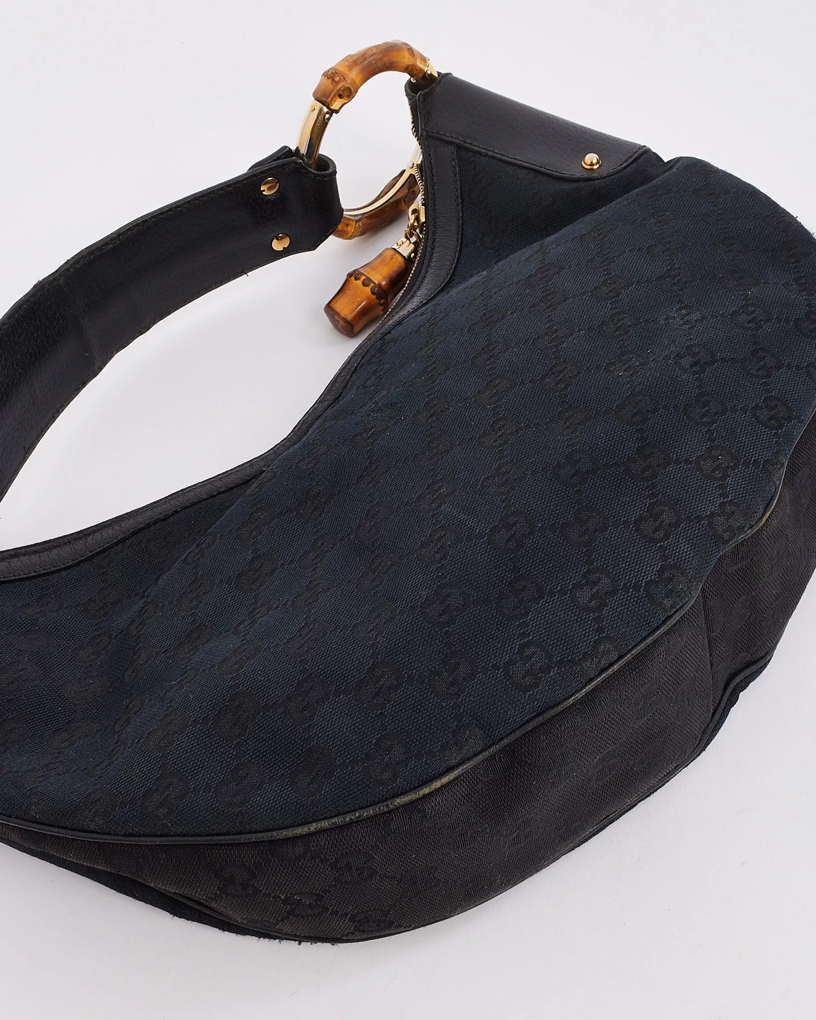 Gucci Black Canvas Guccissima Bamboo Shoulder Bag