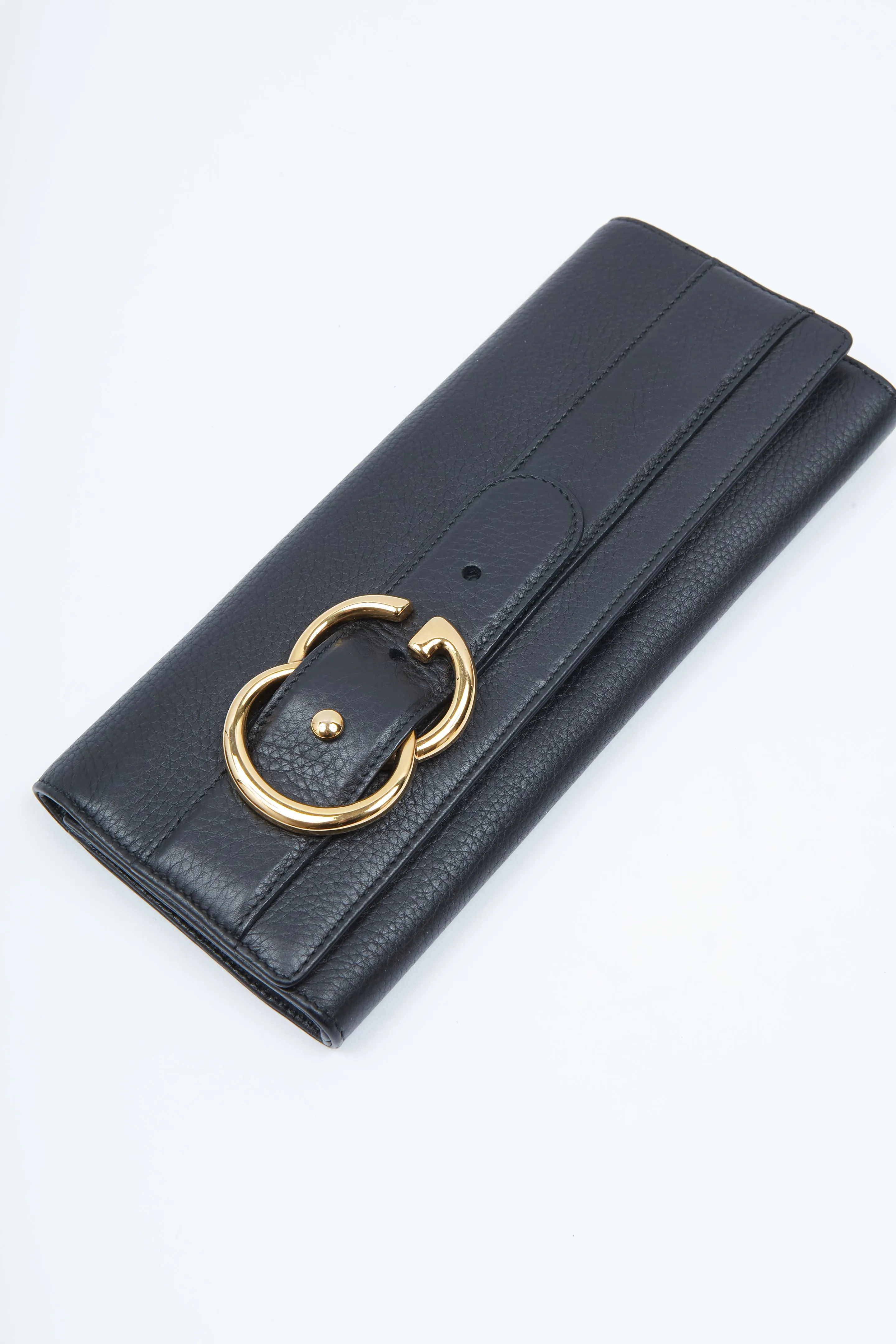 Gucci Black Pebbled Leather Romy Clutch