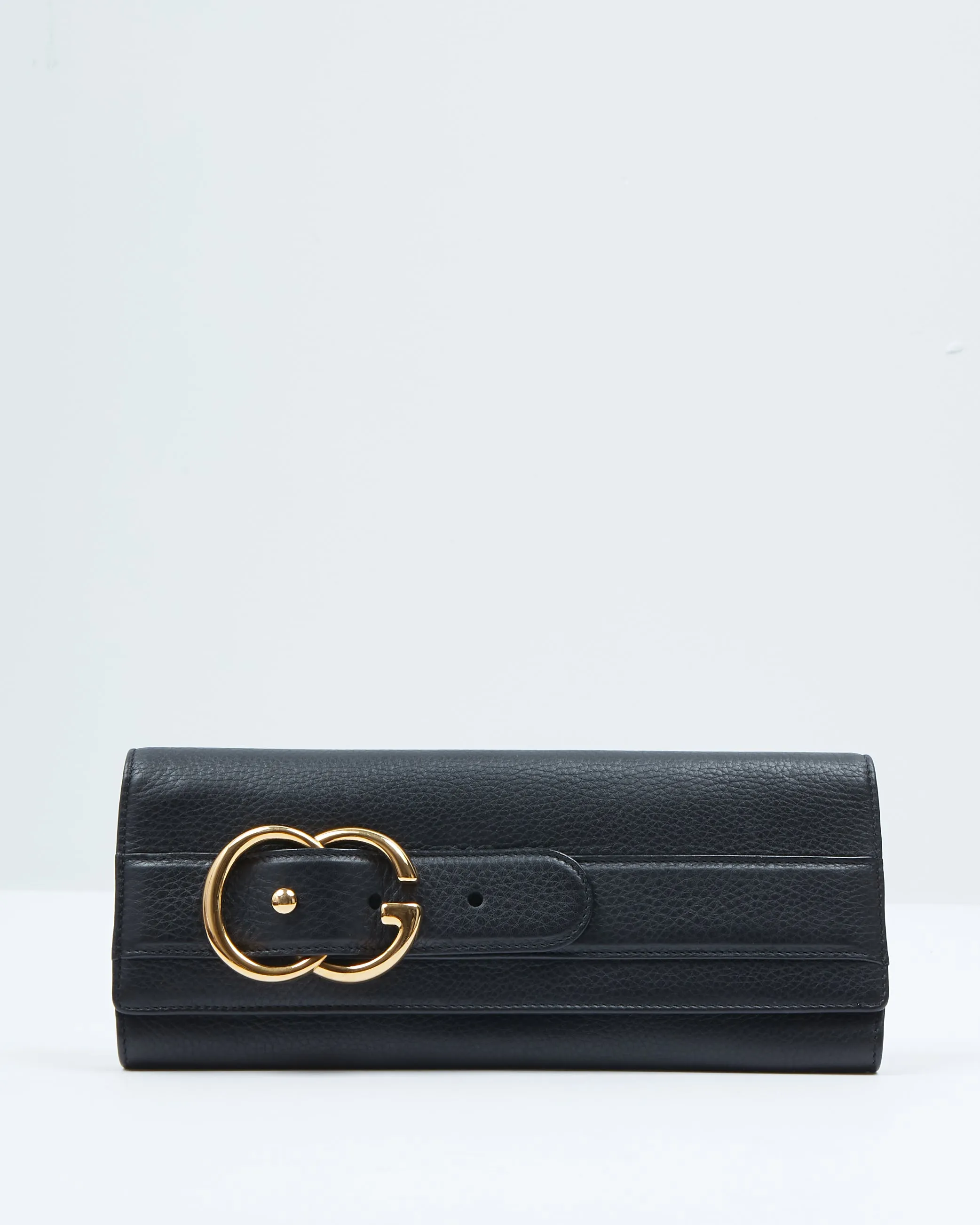 Gucci Black Pebbled Leather Romy Clutch