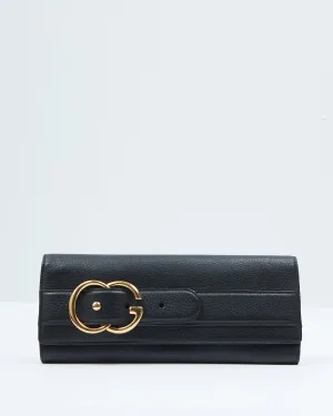Gucci Black Pebbled Leather Romy Clutch
