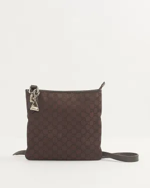 Gucci Brown Monogram Canvas Leather Trim Flat Crossbody Bag