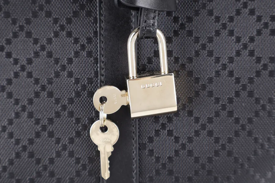 GUCCI DIAMANTE BRIEFCASE BLACK LEATHER 000926 WITH KEYS & LOCK AND DUST COVER