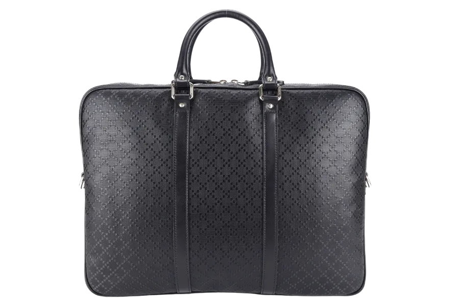 GUCCI DIAMANTE BRIEFCASE BLACK LEATHER 000926 WITH KEYS & LOCK AND DUST COVER
