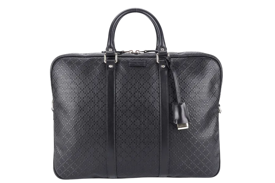 GUCCI DIAMANTE BRIEFCASE BLACK LEATHER 000926 WITH KEYS & LOCK AND DUST COVER