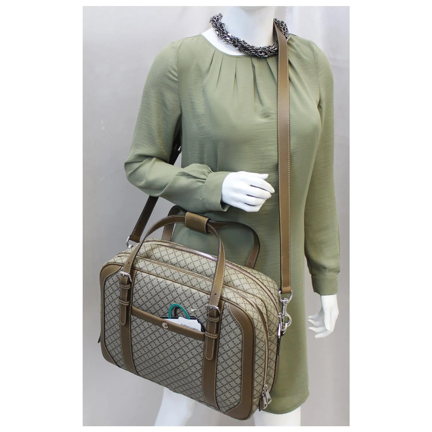 GUCCI Diamante Men's Briefcase Travel Bag Beige 296148