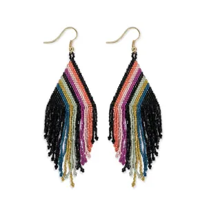 Haley Falling Lines Beaded Fringe Earrings Rainbow/Black