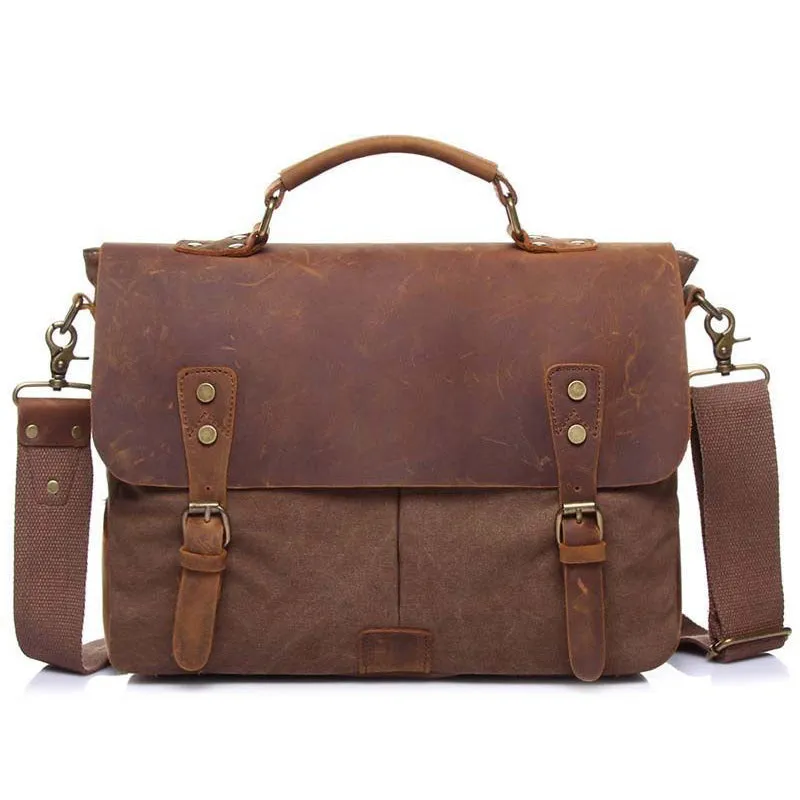 Handmade Canvas Leather Briefcase Messenger Bag Crossbody Shoulder Bag Laptop Bag 1807