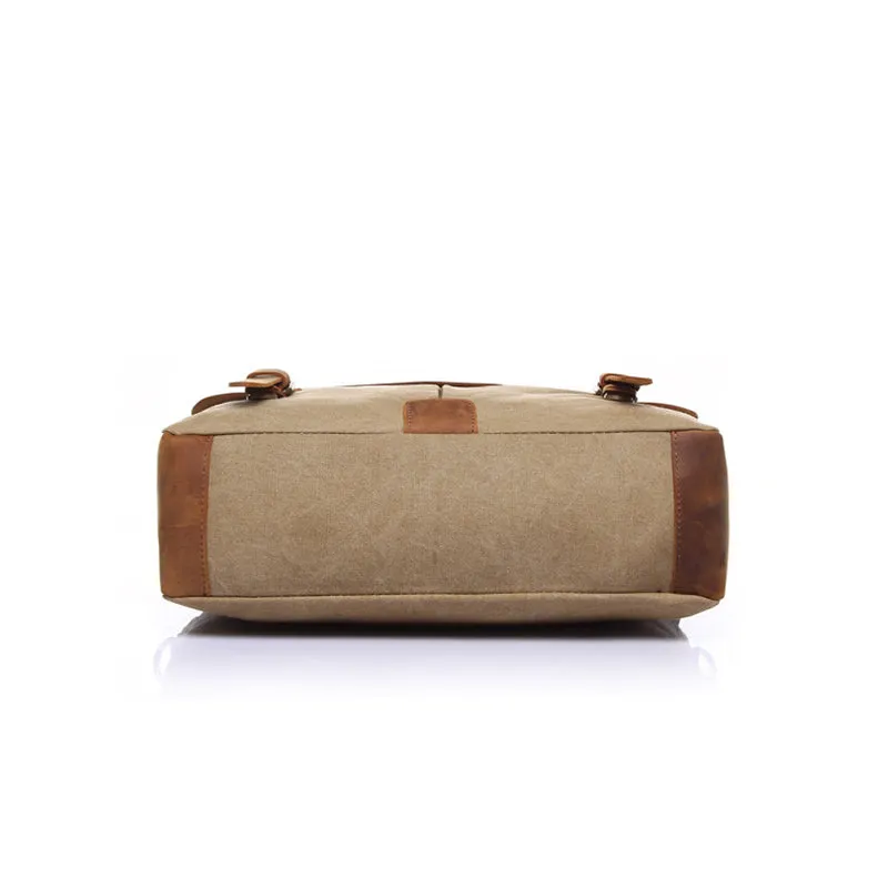 Handmade Canvas Leather Briefcase Messenger Bag Crossbody Shoulder Bag Laptop Bag 1807