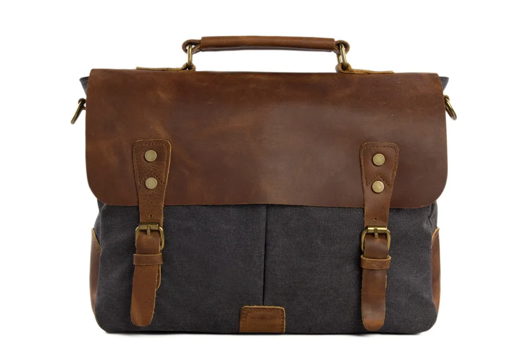 Handmade Canvas Leather Briefcase Messenger Bag Crossbody Shoulder Bag Laptop Bag 1807