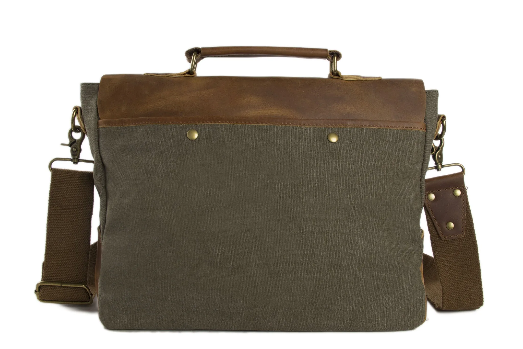 Handmade Canvas Leather Briefcase Messenger Bag Crossbody Shoulder Bag Laptop Bag 1807