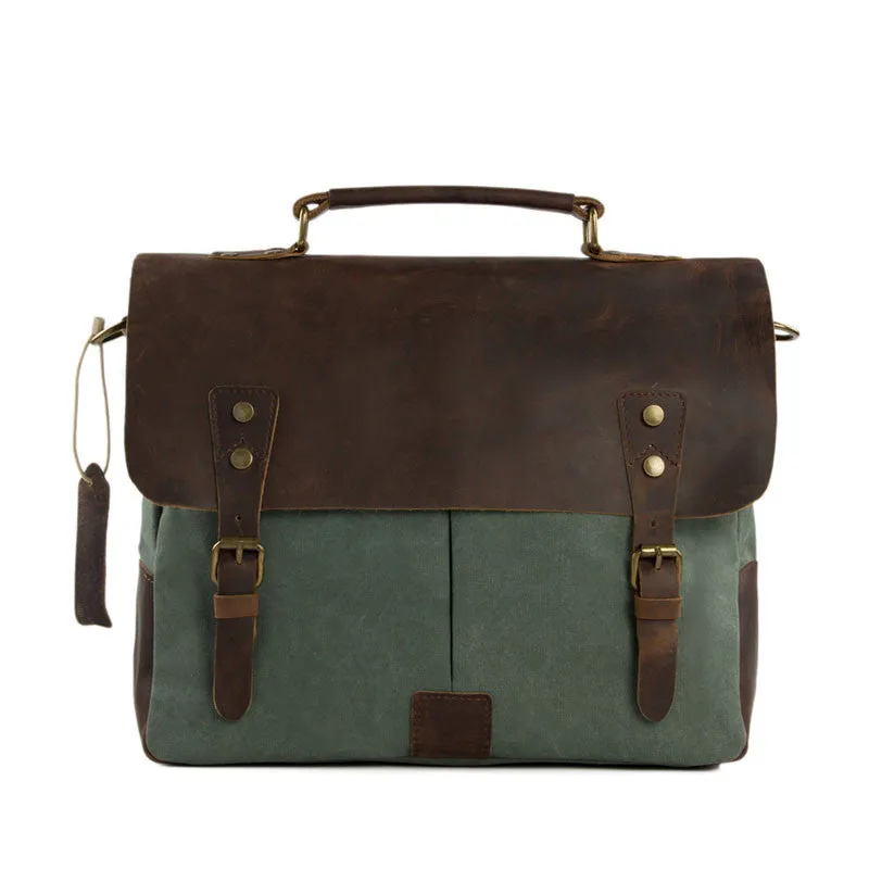Handmade Canvas Leather Briefcase Messenger Bag Crossbody Shoulder Bag Laptop Bag 1807