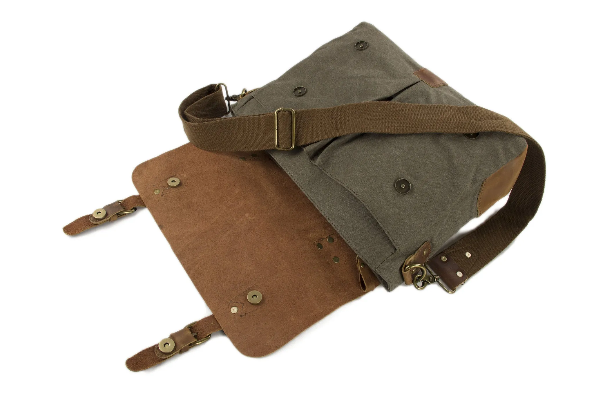 Handmade Canvas Leather Briefcase Messenger Bag Crossbody Shoulder Bag Laptop Bag 1807