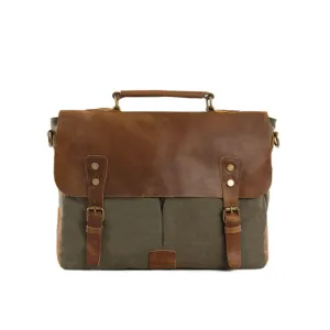 Handmade Canvas Leather Briefcase Messenger Bag Crossbody Shoulder Bag Laptop Bag 1807