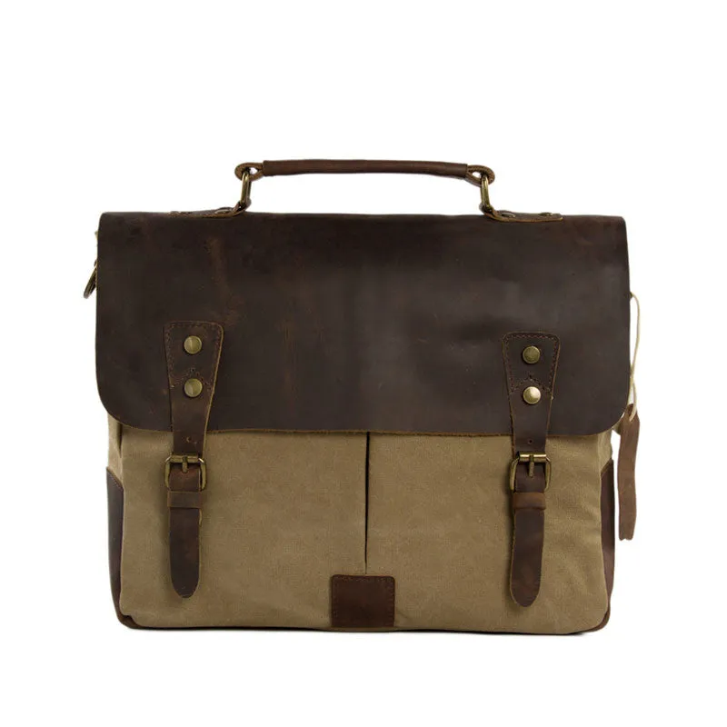Handmade Canvas Leather Briefcase Messenger Bag Crossbody Shoulder Bag Laptop Bag 1807