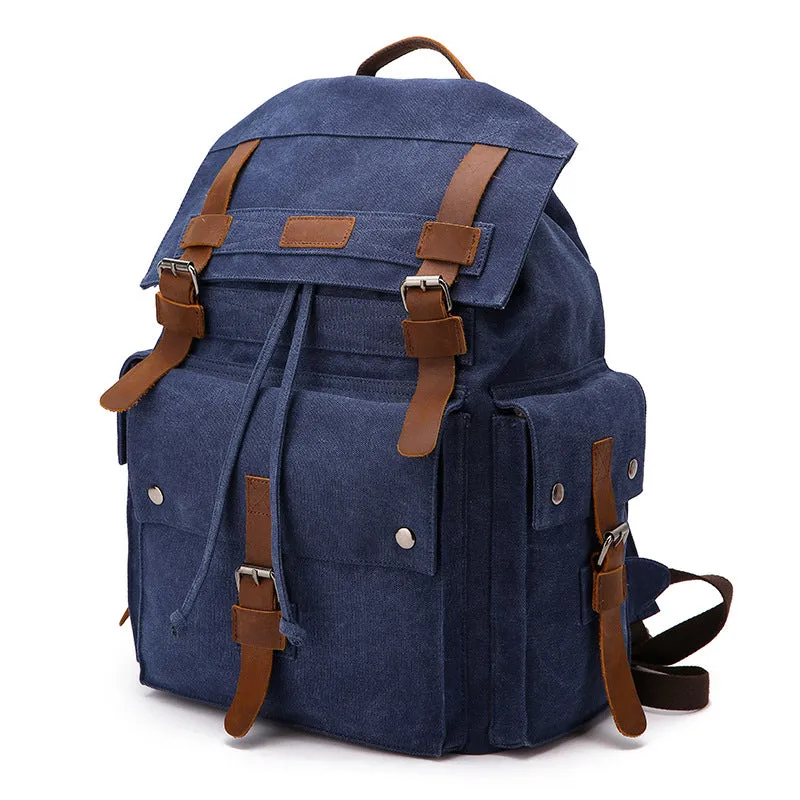 Handmade Canvas Travel Backpack Men's Canvas Leather Laptop Backpack Large Canvas Rucksack For Mens