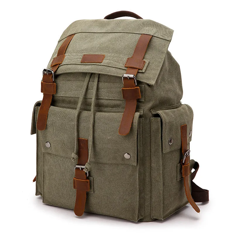 Handmade Canvas Travel Backpack Men's Canvas Leather Laptop Backpack Large Canvas Rucksack For Mens
