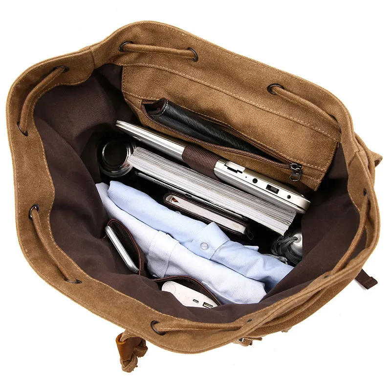 Handmade Canvas Travel Backpack Men's Canvas Leather Laptop Backpack Large Canvas Rucksack For Mens