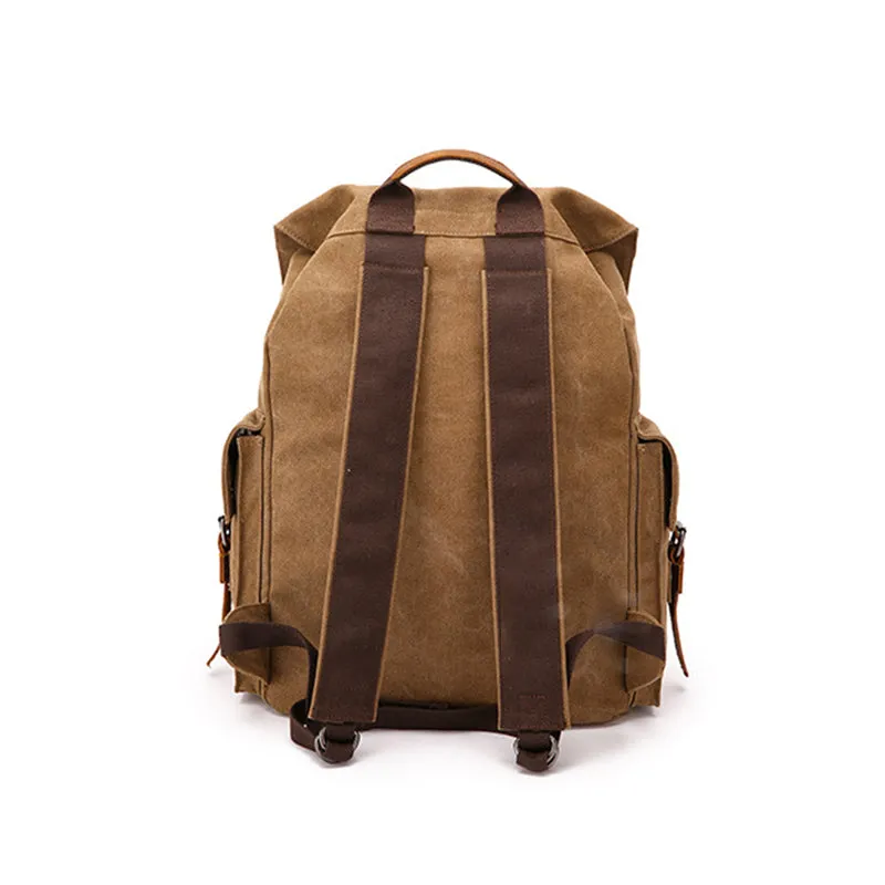 Handmade Canvas Travel Backpack Men's Canvas Leather Laptop Backpack Large Canvas Rucksack For Mens