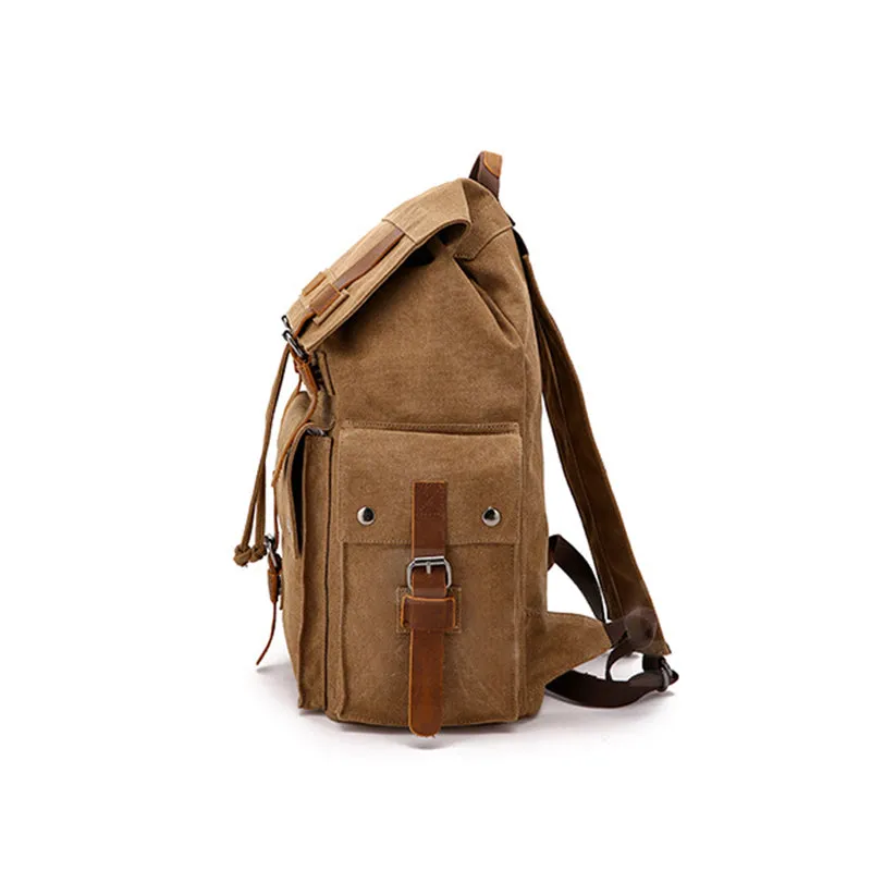 Handmade Canvas Travel Backpack Men's Canvas Leather Laptop Backpack Large Canvas Rucksack For Mens