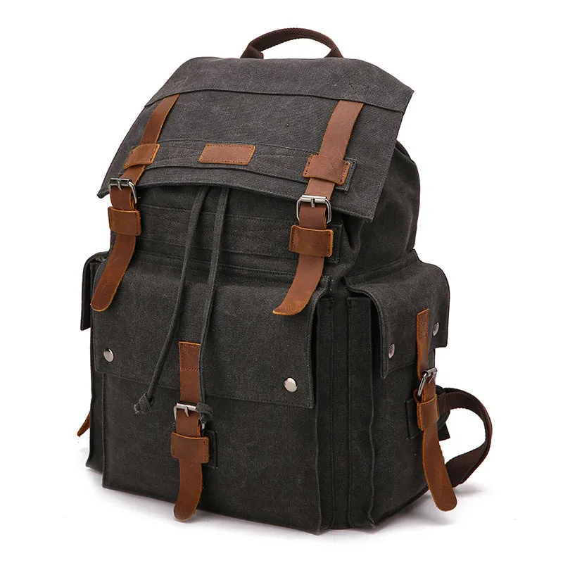 Handmade Canvas Travel Backpack Men's Canvas Leather Laptop Backpack Large Canvas Rucksack For Mens