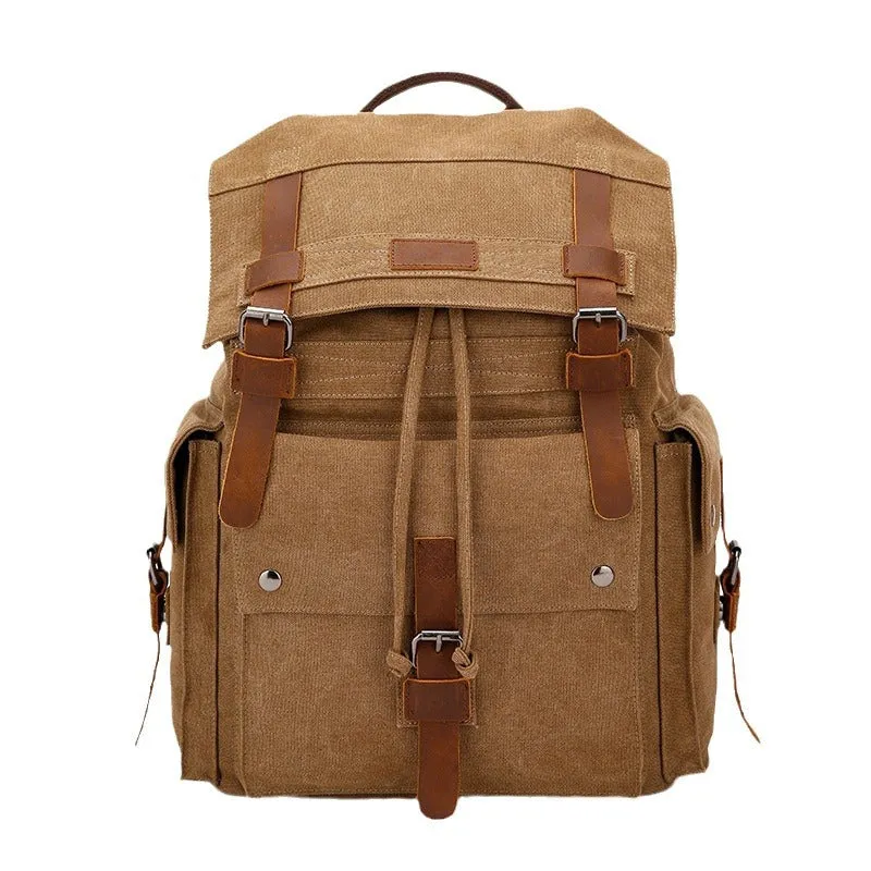Handmade Canvas Travel Backpack Men's Canvas Leather Laptop Backpack Large Canvas Rucksack For Mens