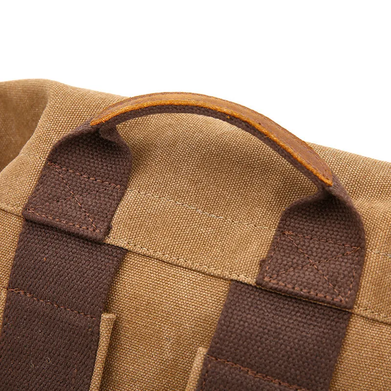 Handmade Canvas Travel Backpack Men's Canvas Leather Laptop Backpack Large Canvas Rucksack For Mens