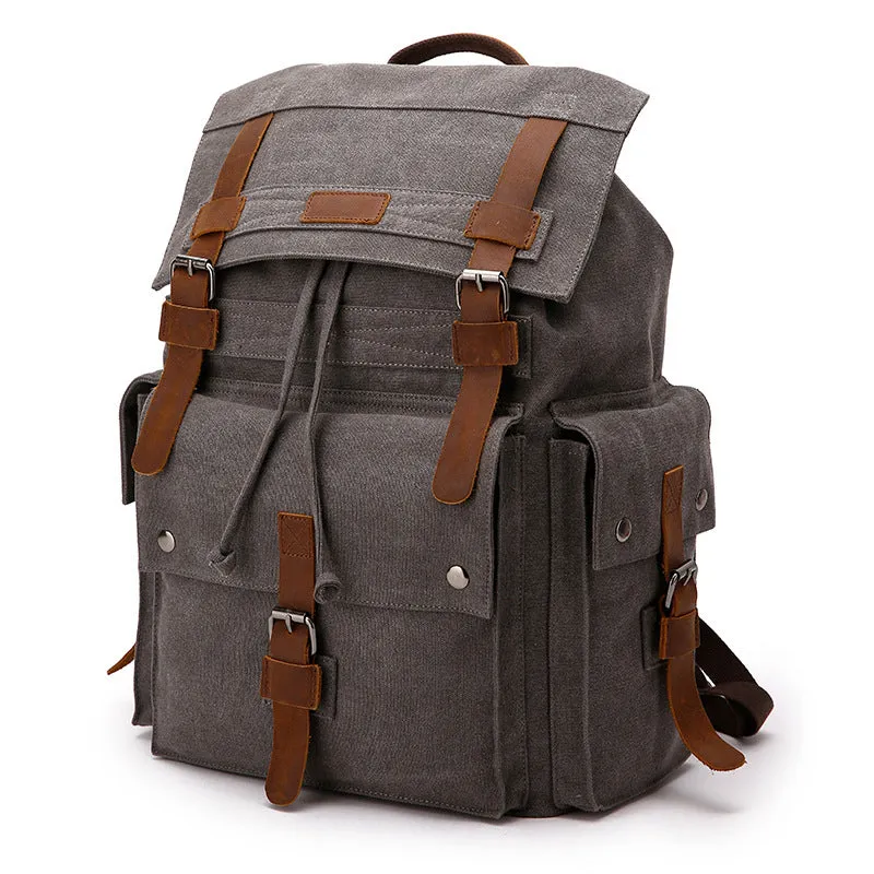 Handmade Canvas Travel Backpack Men's Canvas Leather Laptop Backpack Large Canvas Rucksack For Mens