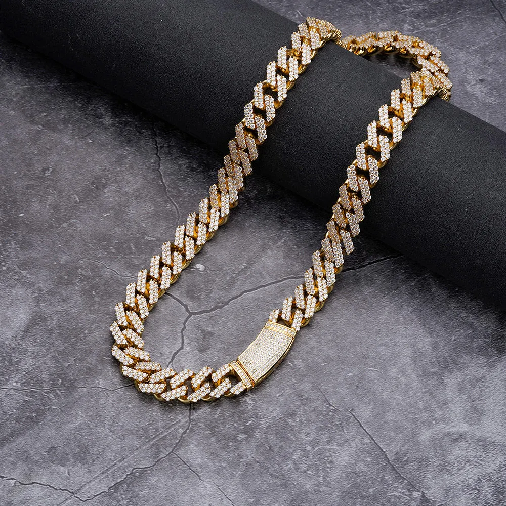 Hip Hop Jewelry 12MM White Gold Plated Iced Out Cuban Link CZ Prong Cuban Link Chain Necklace Diamond Cuban Chain