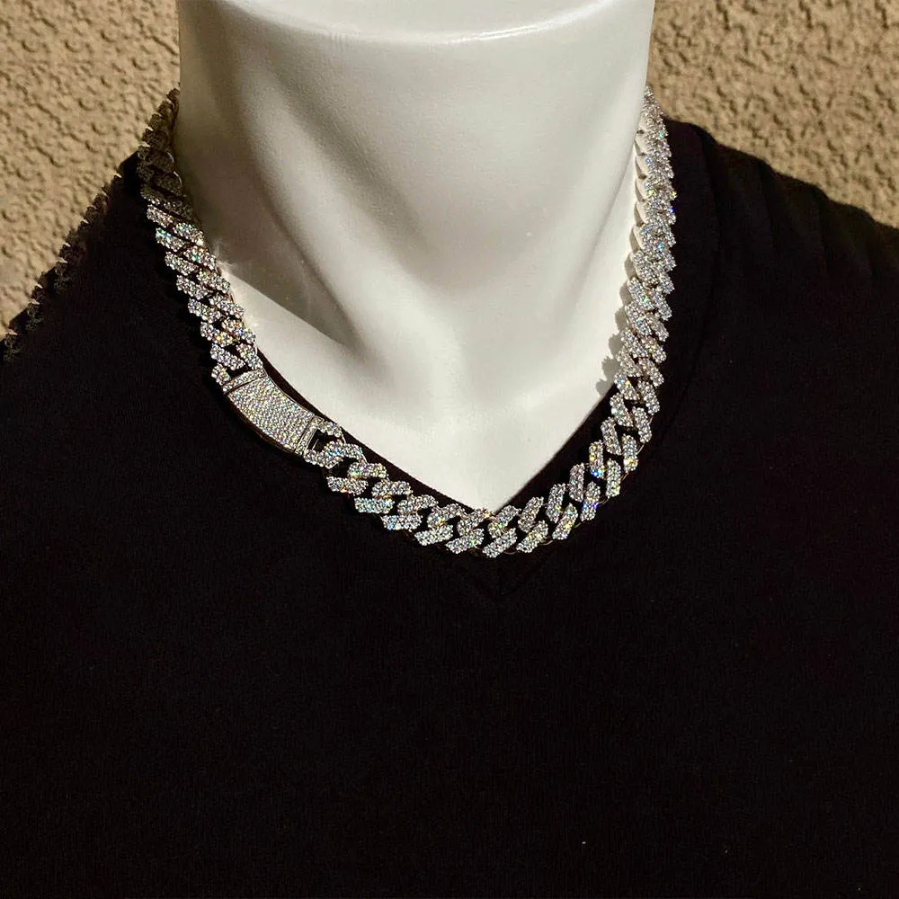 Hip Hop Jewelry 12MM White Gold Plated Iced Out Cuban Link CZ Prong Cuban Link Chain Necklace Diamond Cuban Chain