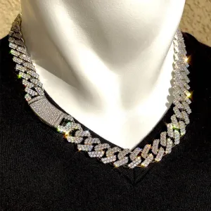 Hip Hop Jewelry 12MM White Gold Plated Iced Out Cuban Link CZ Prong Cuban Link Chain Necklace Diamond Cuban Chain