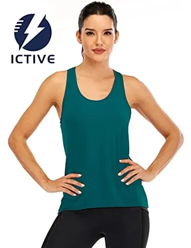 ICTIVE Womens Cross Backless Workout Tops for Women Racerback Tank Tops Open Back Running Tank Tops Muscle Tank Yoga Shirts (Dark Green)