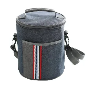 Insulated Lunch Bag Cooler Tote Bags For Women Men Kids, Travel Picnic Foods Box Drinks Thermal Carry Bag Container Organizer Case Handbag (Cylinder-Blue&Grey, 8x9inch)