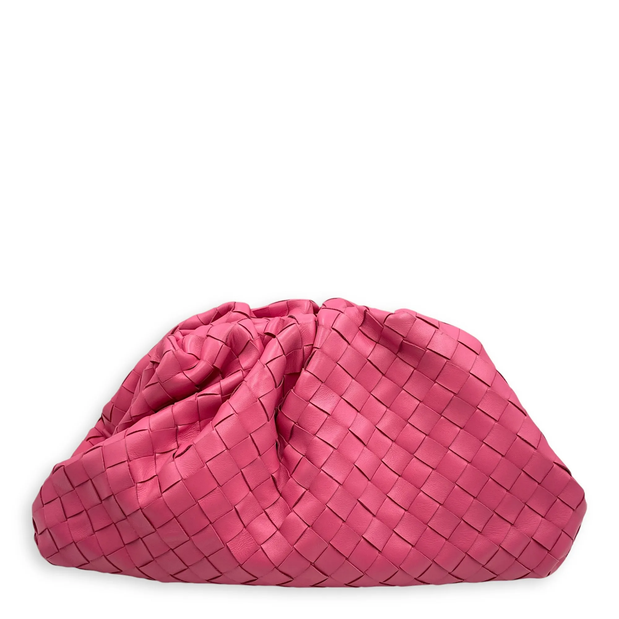 Intrecciato Pink Clutch in Nappa Leather, Silver hardware