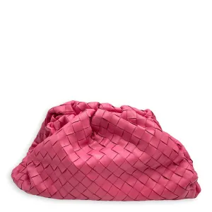 Intrecciato Pink Clutch in Nappa Leather, Silver hardware