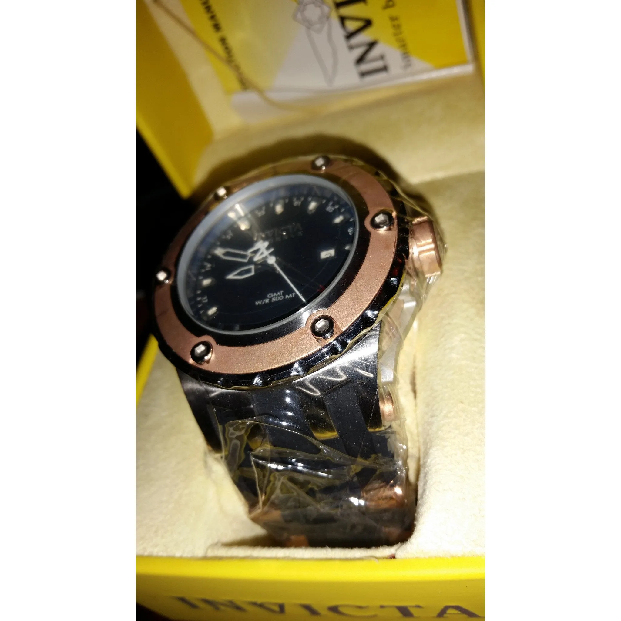 Invicta Model 6180 Reserve Collection GMT 18k Rose Gold-Plated and Stainless Steel-Needs a Battery