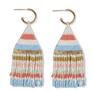 James Mini Gold Hoop Horizontal Stripes Beaded Fringe Earrings Amalfi