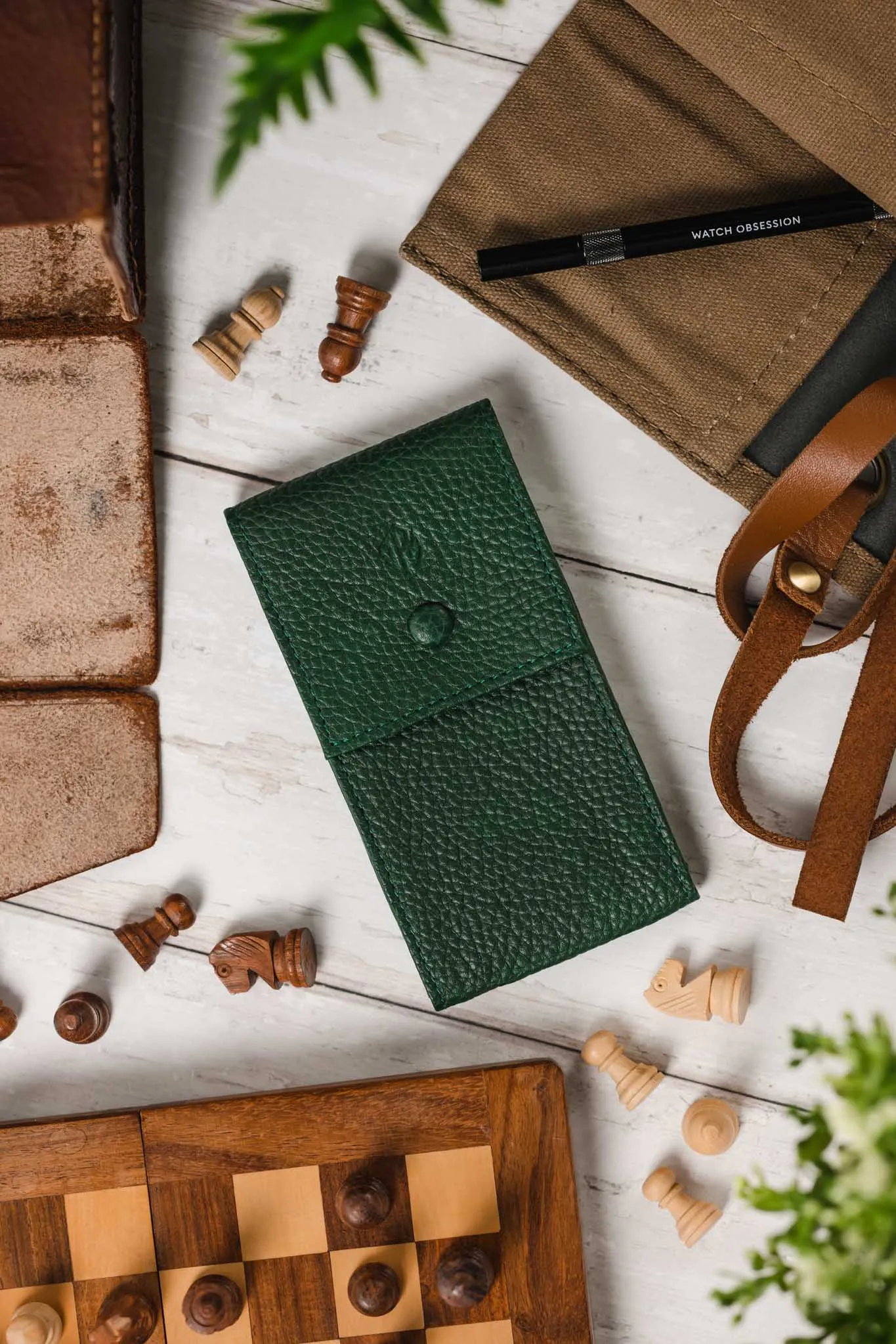 JPM Luxe Leather Watch Pouch in GREEN