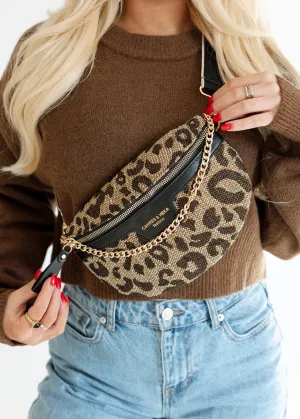Jude LEOPARD Canvas Crossbody Bum Bag - Black