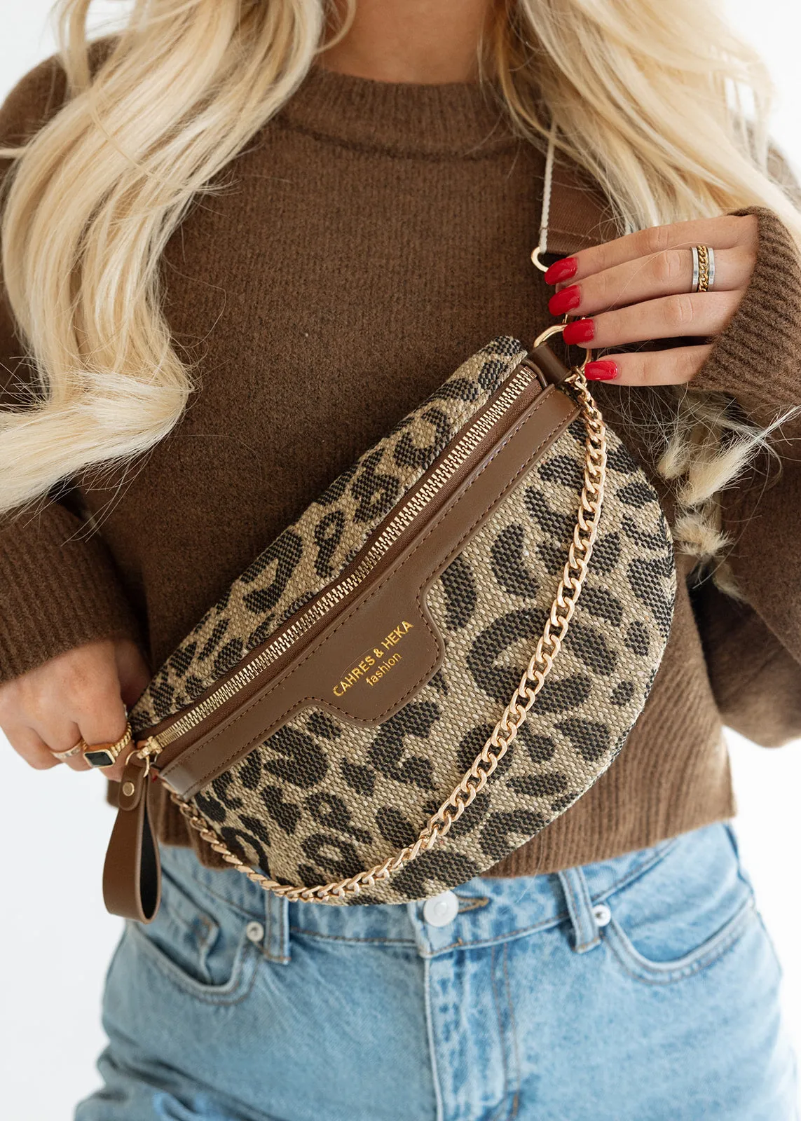Jude LEOPARD Canvas Crossbody Bum Bag - Brown