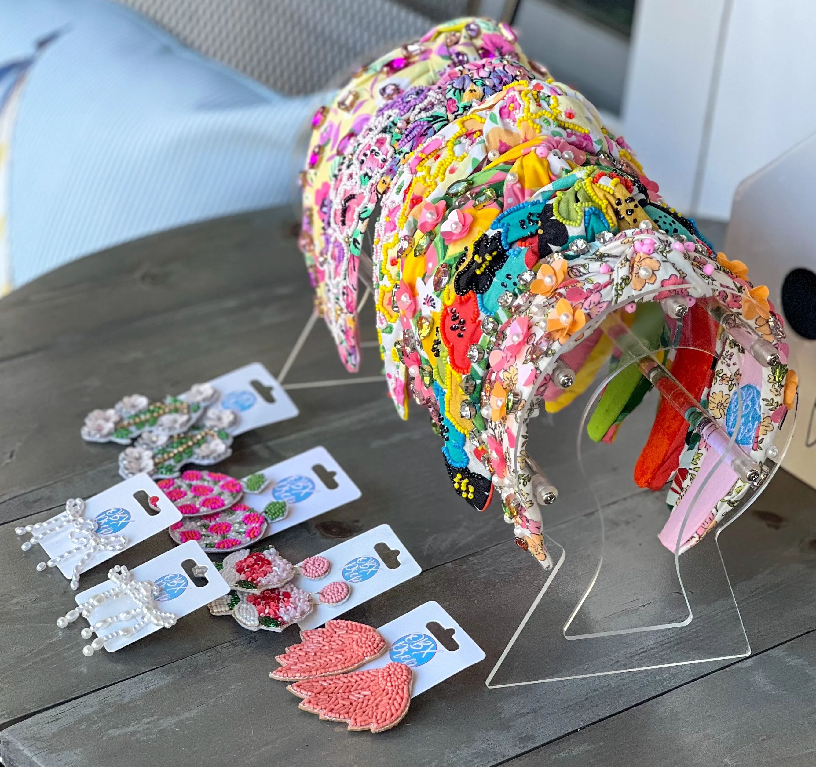 Julie Lemons and Floral Pink Pearl and Seed Beaded Top Knot Headband
