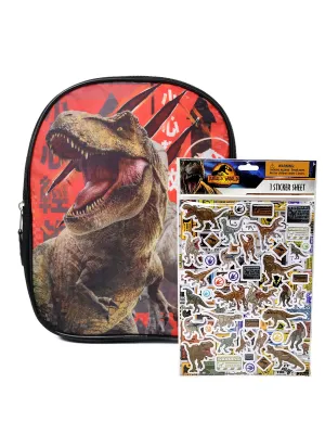 Jurassic World Small Backpack 11" T-Rex w/ Dinosaurs Raised Sticker Sheet Set