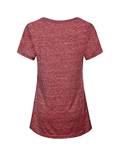 Kimiee Women's Short Sleeve Yoga Tops Quick Dry Activewear Sports Top Workout Running T Shirt (Red, S)