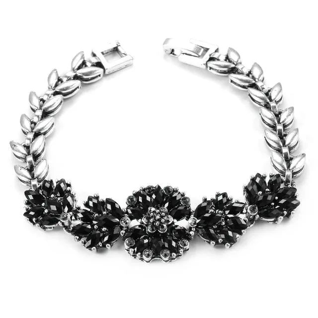 Kinel Vintage Jewelry Wholesale Blue Resin Gray Crystal Flower Bracelet For Women Antique Gold Dubai Jewelry 2017 New