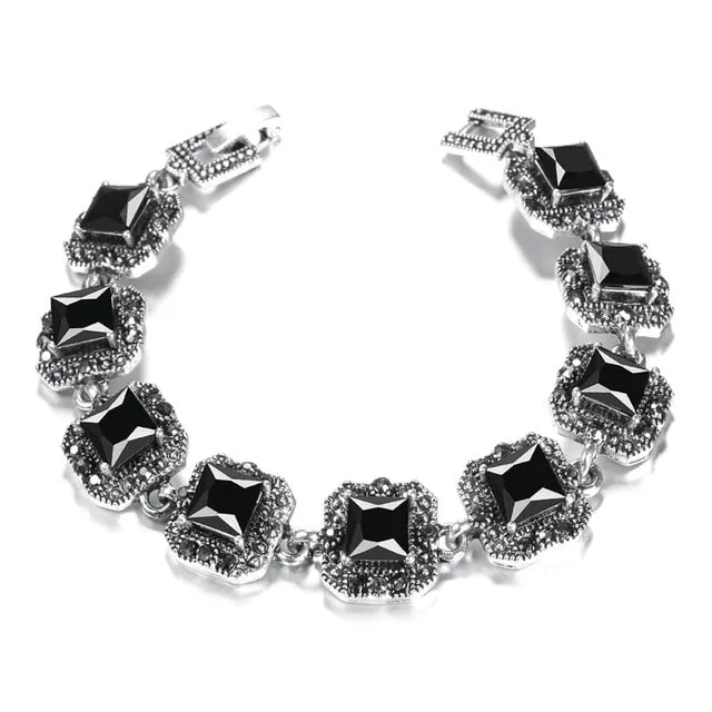 Kinel Vintage Jewelry Wholesale Blue Resin Gray Crystal Flower Bracelet For Women Antique Gold Dubai Jewelry 2017 New