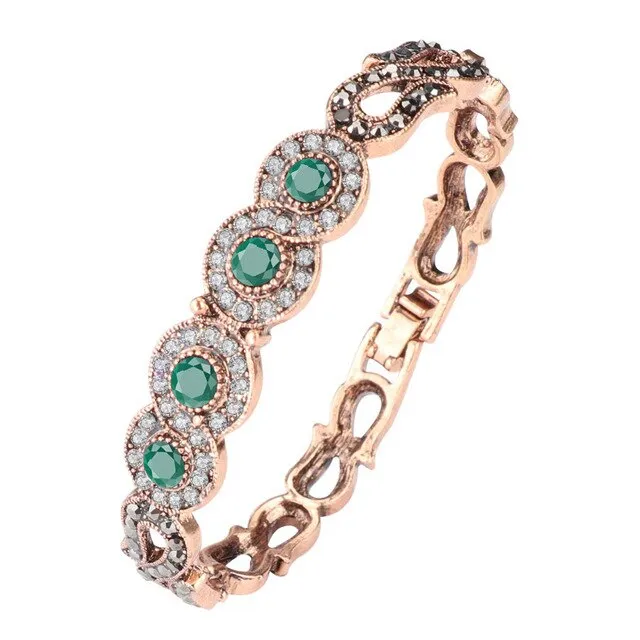 Kinel Vintage Jewelry Wholesale Blue Resin Gray Crystal Flower Bracelet For Women Antique Gold Dubai Jewelry 2017 New