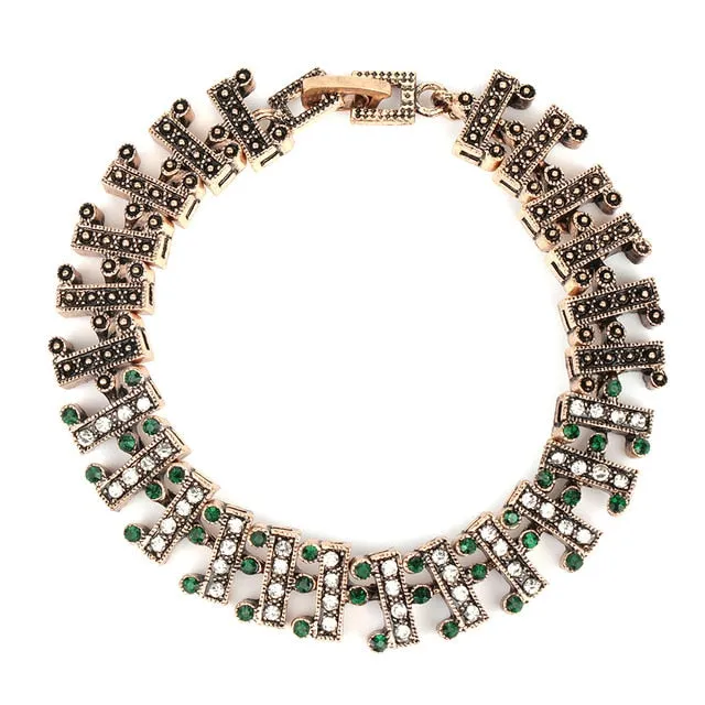 Kinel Vintage Jewelry Wholesale Blue Resin Gray Crystal Flower Bracelet For Women Antique Gold Dubai Jewelry 2017 New