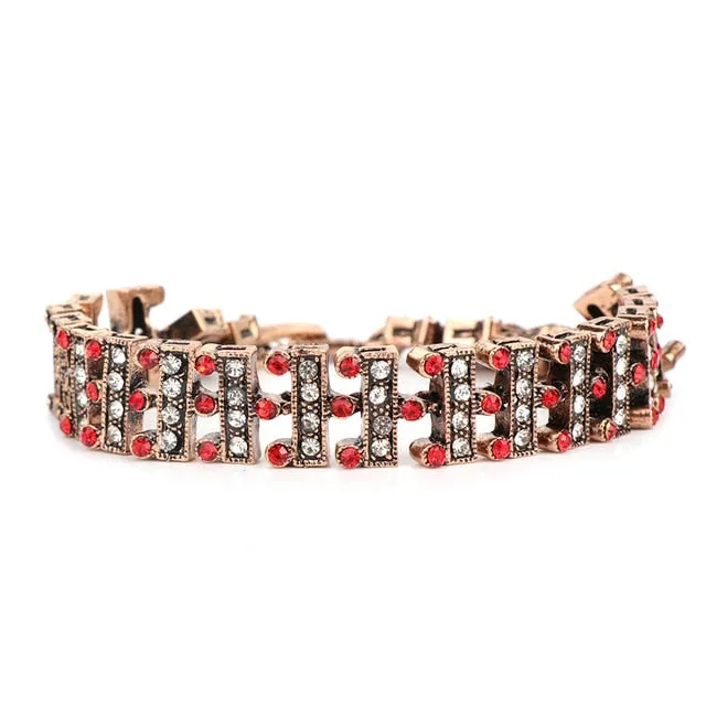 Kinel Vintage Jewelry Wholesale Blue Resin Gray Crystal Flower Bracelet For Women Antique Gold Dubai Jewelry 2017 New